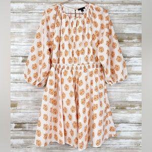 J. Crew Dress Size XL Smocked Waist Gathered Floral Block Print Mini A Line